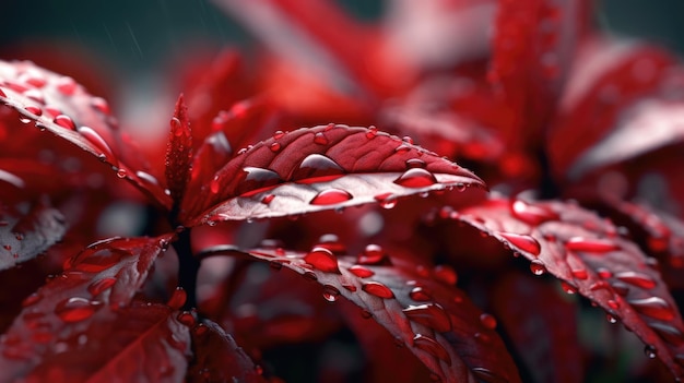 Macro photography of red leaves Generative AI image weber