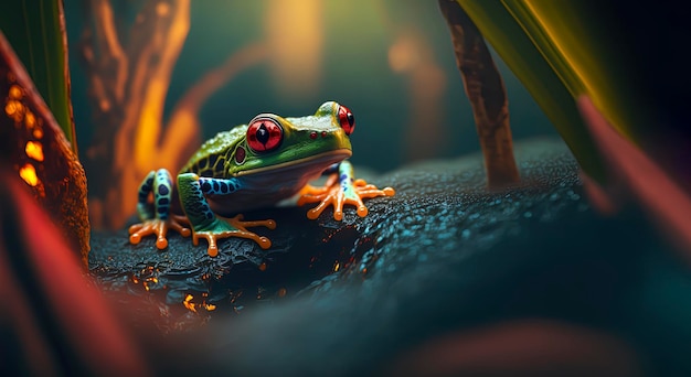 Macro photography of a redeyed frog