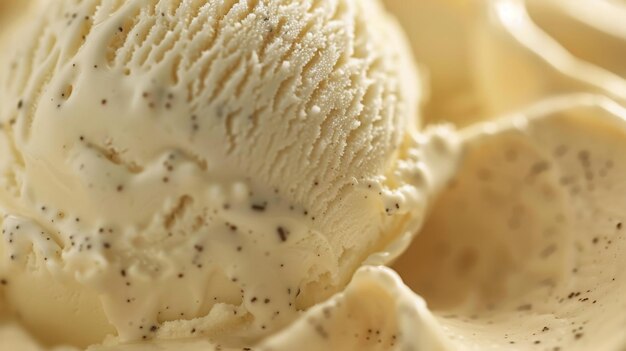 Foto fotografia macro di una cucca di gelato alla vaniglia in una ciotola