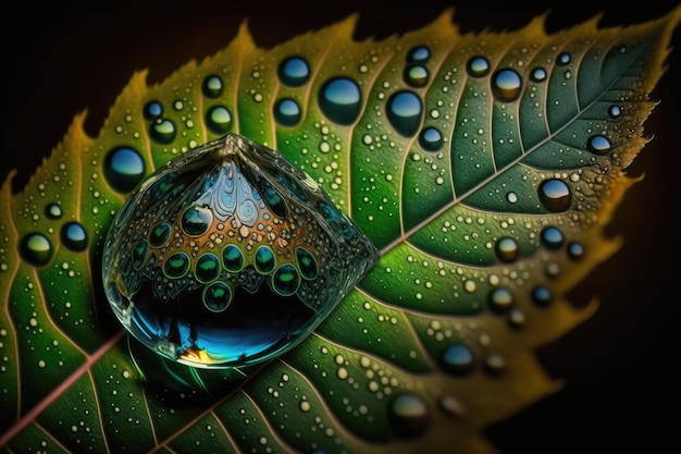 Photo macro photography of a water drop on a leaf