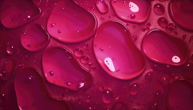 Macro plan of water drops on a pink surface