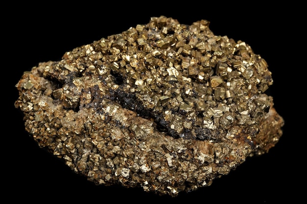 Macro Pyrite mineral stone on a black background