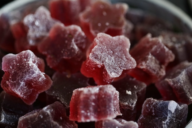 Macro red star sugar jelly