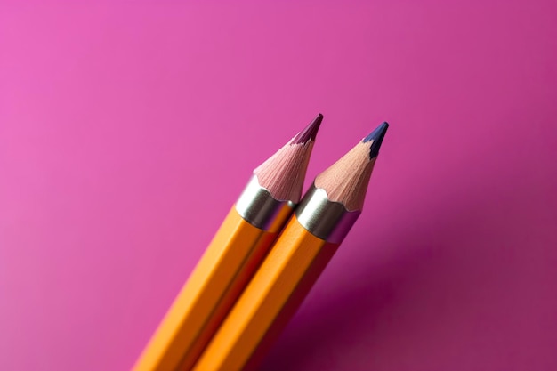 Macro of sharp pencil tip on flat color background