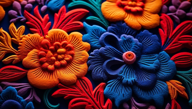 Macro shoot mexican embroidery with colorful in the style of latin and indigo