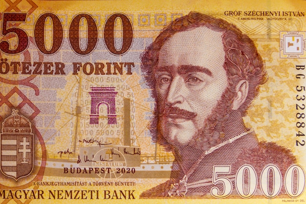 Macro shot of 5000 Hungarian forint bill