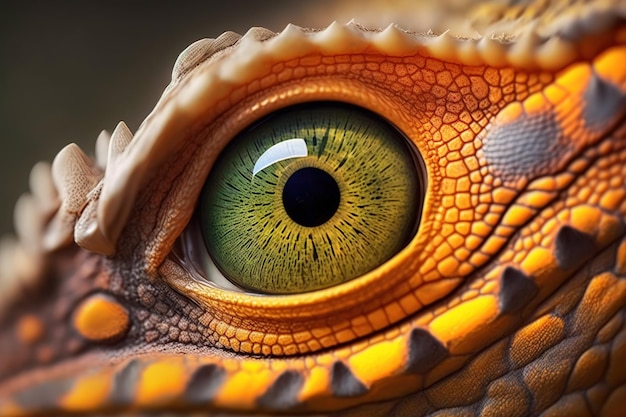 Photo macro shot of an animals eye iguana orange soft focus