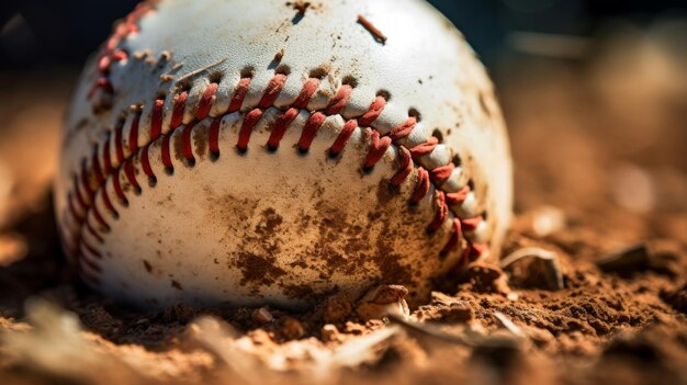 Photo a macro shot of a baseballs red stitching and white leather surface