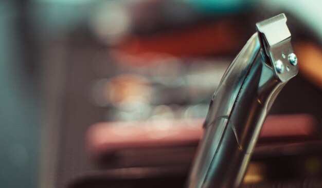 Macro shot of beard trimmer blades with blurred background. Soft focus.