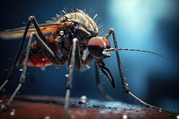 Photo macro shot of blood sucking insect the mosquito sucks blood macro photography