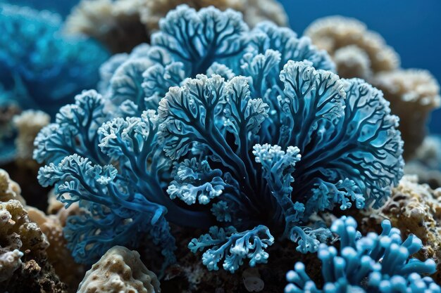 Photo macro shot of blue coral