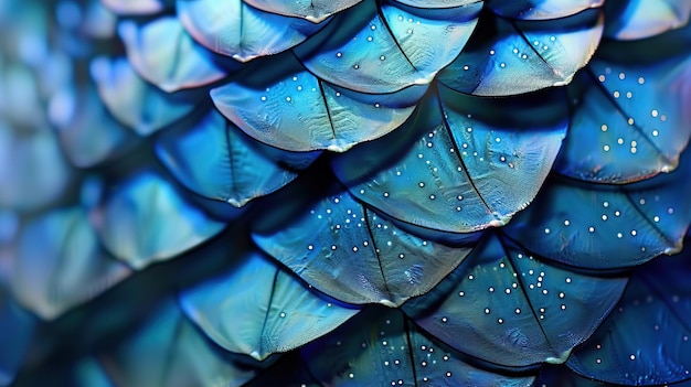 Macro shot of a blue fish skin closeup