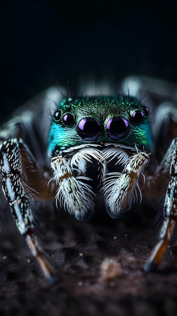 Macro shot of a blue spider with a blurred background