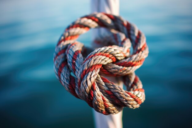 Macro shot of a bowline knot on a yacht