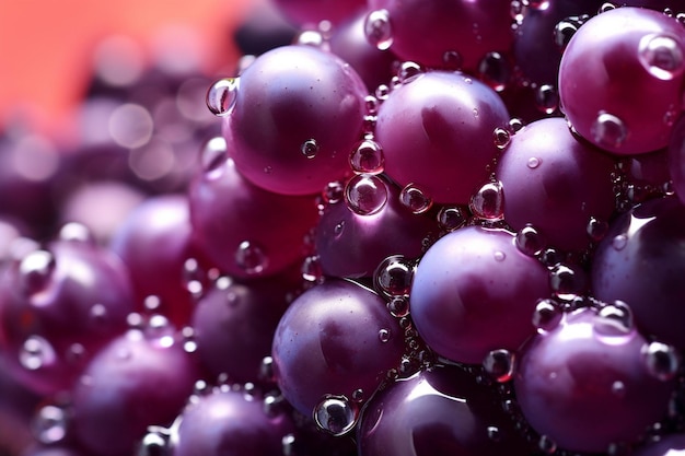 Photo macro shot of bubbles forming in a glass of grape juice