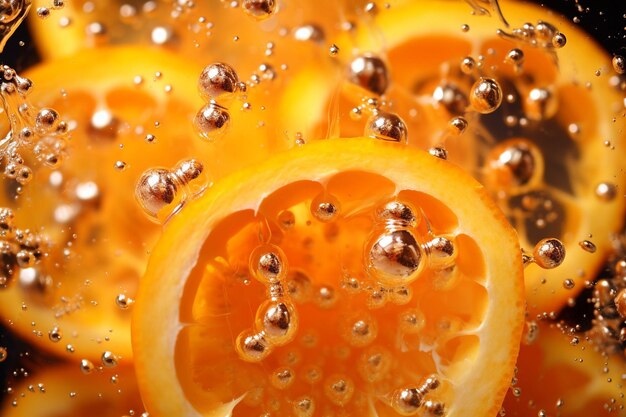 Photo a macro shot of bubbles forming in pineapple juice