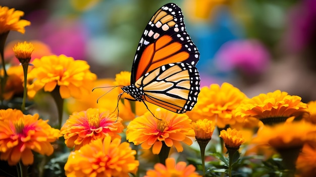 A macro shot of a butterfly on a flower showcased nature's beauty