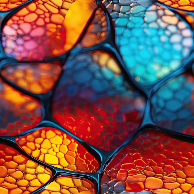 Macro shot of a colored glass texture with a vibrant pattern