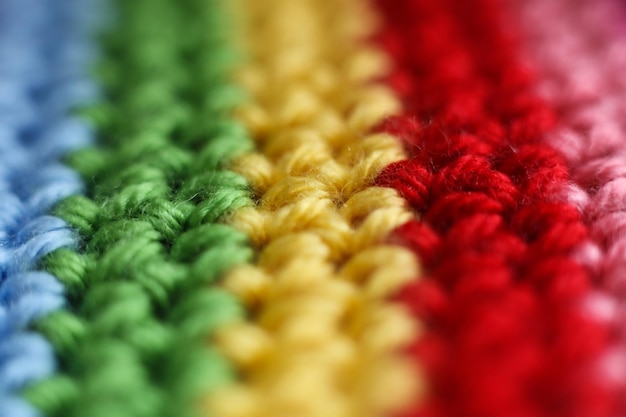 Macro shot of colorful crochet background Selective focus