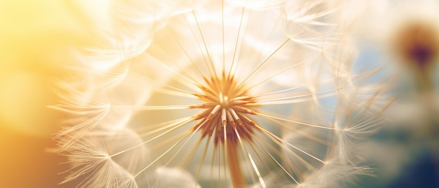 Macro shot of a dandelion highlighting its soft feathery details against a blurred backdrop AI Generative