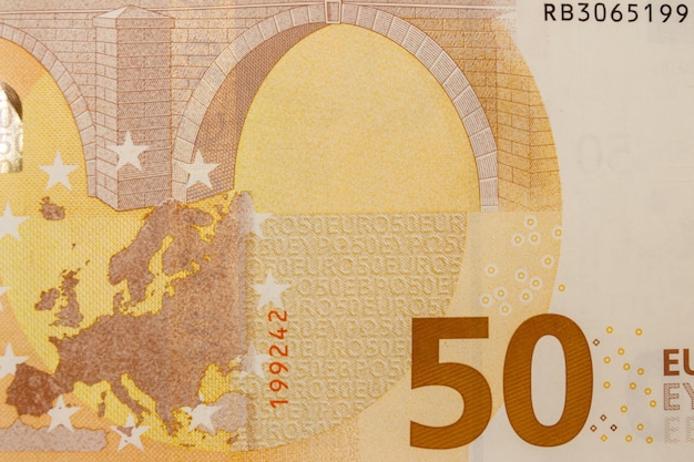 Foto colpo a macroistruzione di una banconota da cinquanta euro