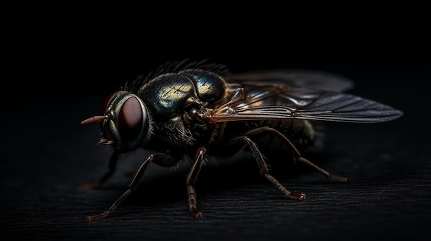 Macro shot of a fly isolated on black background with clipping pathgenerative ai