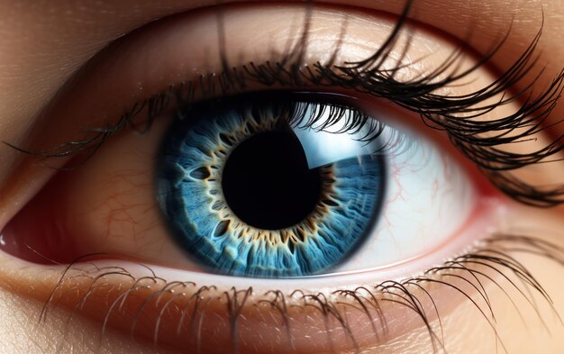 Macro shot focusing on a human blue eye