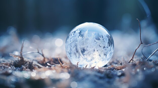Macro shot of a frostcovered Christmas bauble AI generated illustration