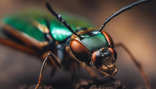 Macro shot of a green beetle on the ground Shallow depth of field