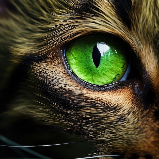 Macro shot of a green eyed tabby cat