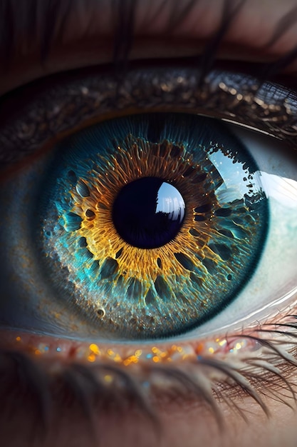 Макроснимок человеческого глаза с радужной оболочкой Красивый женский глаз Генеративный ИИ
