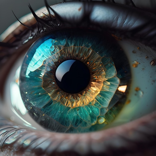 Макроснимок человеческого глаза с радужной оболочкой Generative AI