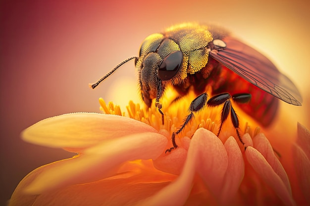 Макроснимок насекомого на лепестке цветка с размытым фоном Сгенерировано AI
