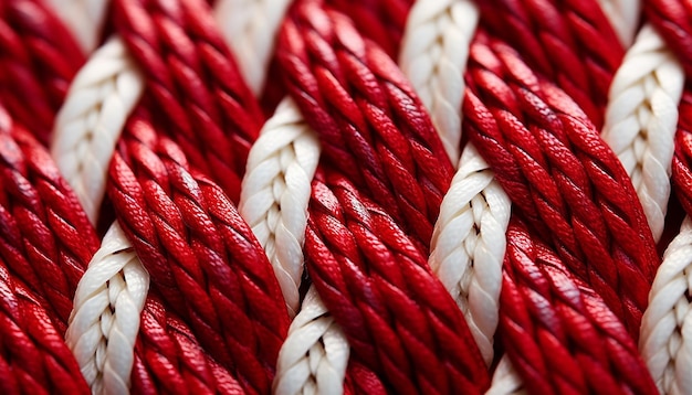 macro shot of the intertwined red and white threads of a Martisor