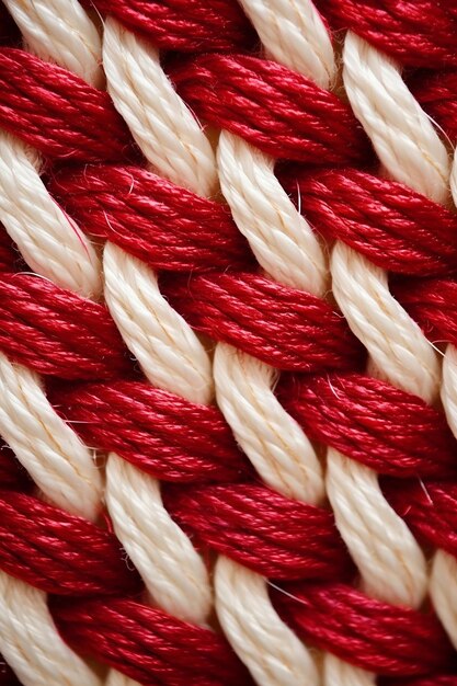 a macro shot of the intertwined red and white threads of a Martisor