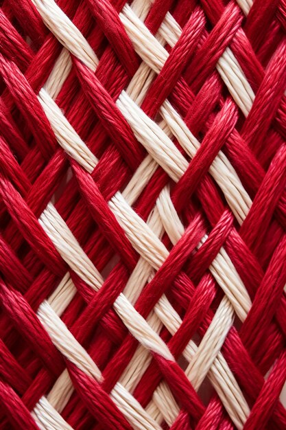 a macro shot of the intertwined red and white threads of a Martisor