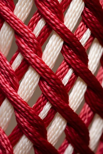 a macro shot of the intertwined red and white threads of a Martisor