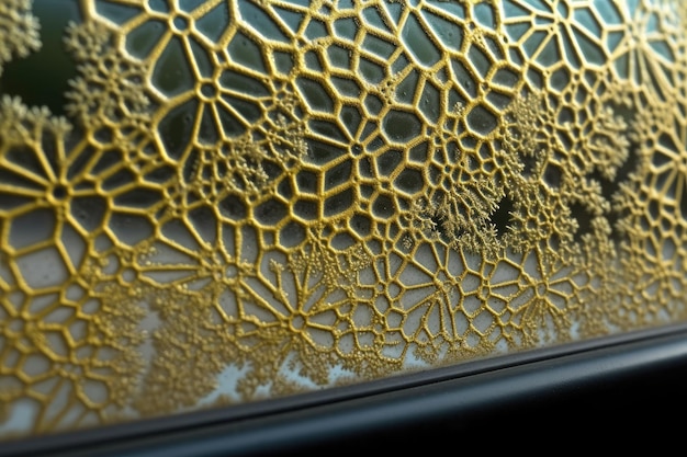 Macro shot of intricate patterns formed by pollen on car window created with generative ai