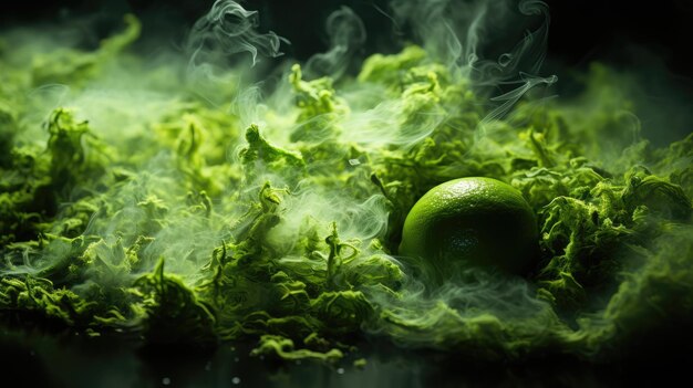 Foto macro shot of lime smoke background hd generative ai