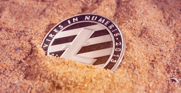 Foto colpo a macroistruzione di una moneta litecoin monete in valuta crypto