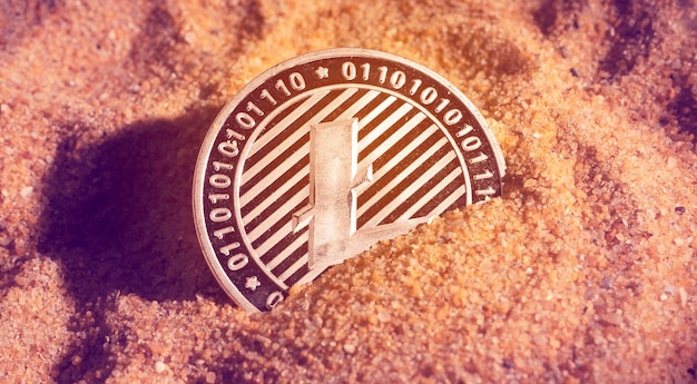 Foto colpo a macroistruzione di una moneta litecoin monete in valuta crypto