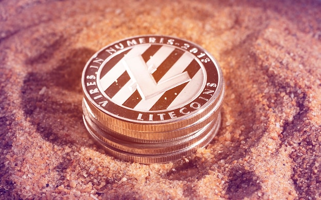 Macro shot of a Litecoin coin Crypto currency coins