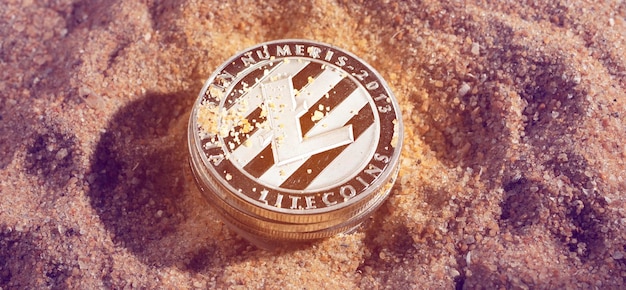 Macro shot of a Litecoin coin Crypto currency coins