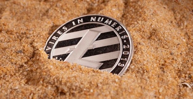 Photo macro shot of a litecoin coin crypto currency coins