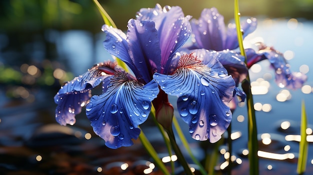 Macro Shot of Mini Blue Iris Flower UHD 8K