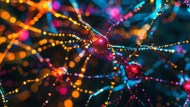 macro shot of a neural network diagram on a computer screen with vibrant colors representing different data paths the intricate design and the colorful visualization emphasize the complexity of ai