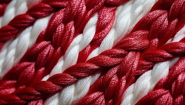 写真 マルティソールの絡み合った赤と白の糸のマクロショット