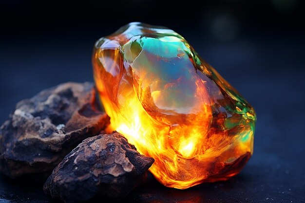 Photo macro shot of opal's fiery glow