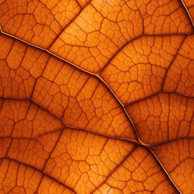 Macro shot of a orange leaf veins texture with a bold pattern