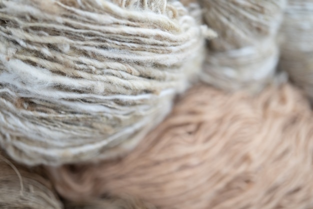 Macro shot of pastel color tone natural dye thread